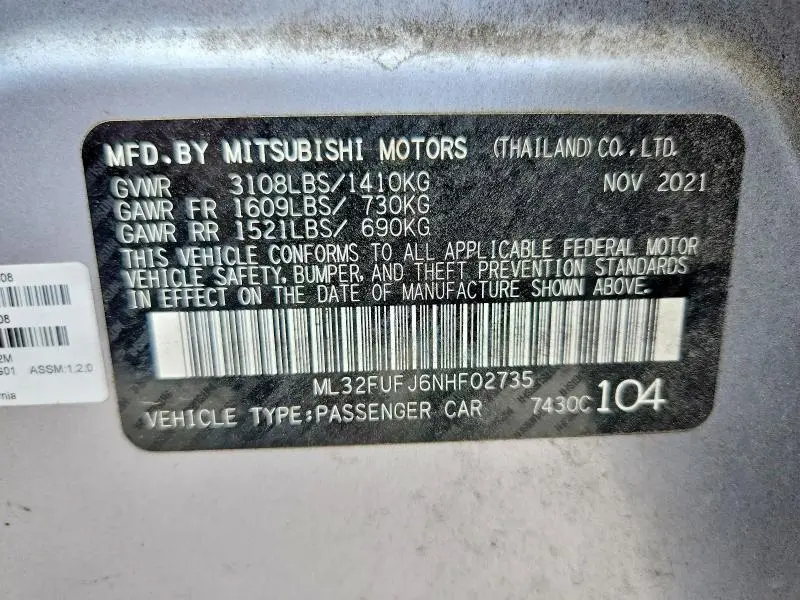 2022 MITSUBISHI MIRAGE G4 ES  