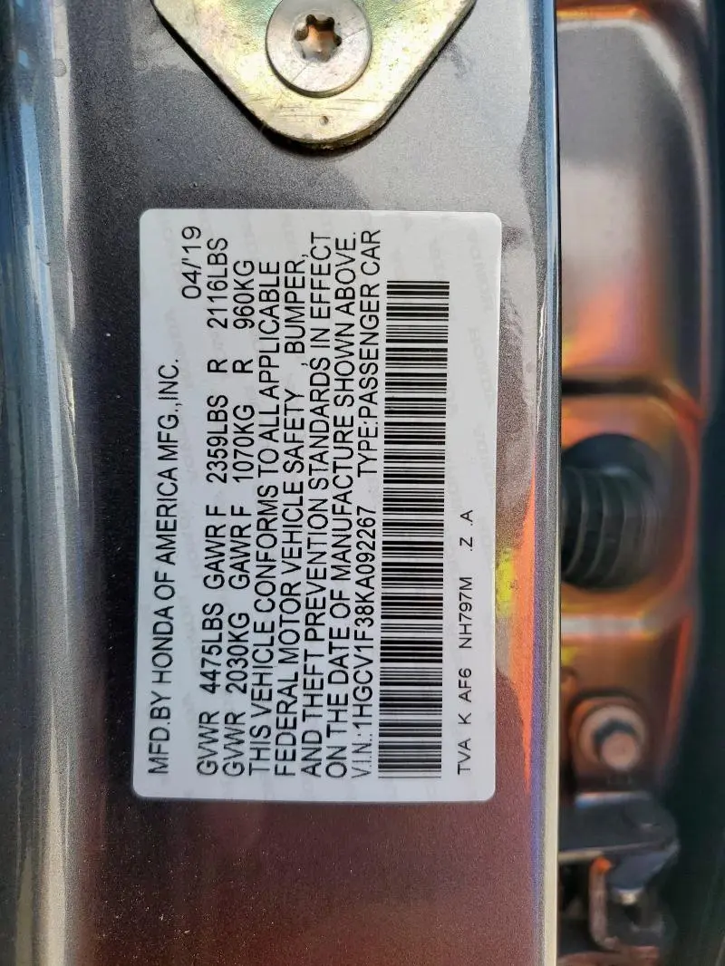 2019 HONDA ACCORD SPORT  