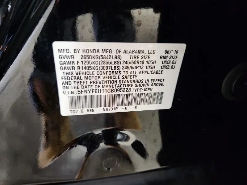 2016 HONDA PILOT LX  