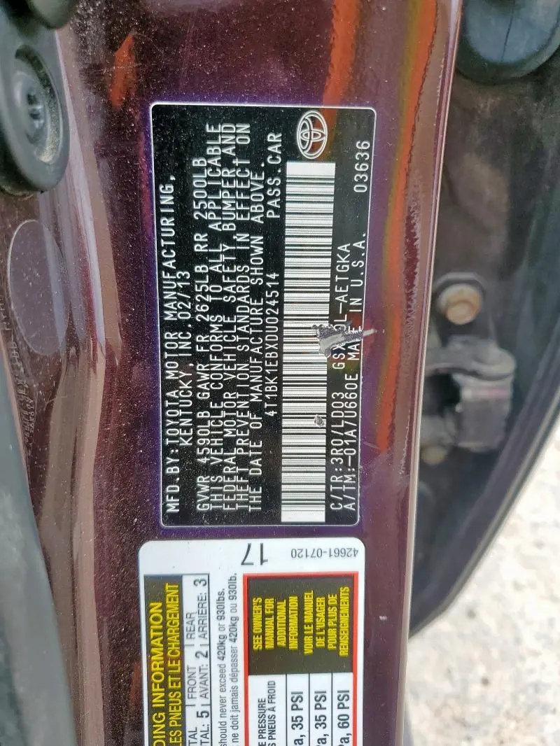 2013 TOYOTA AVALON BASE  