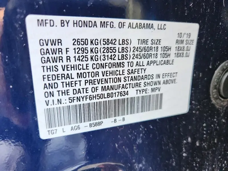 2020 HONDA PILOT EXL  