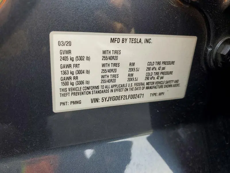 2020 TESLA MODEL Y   