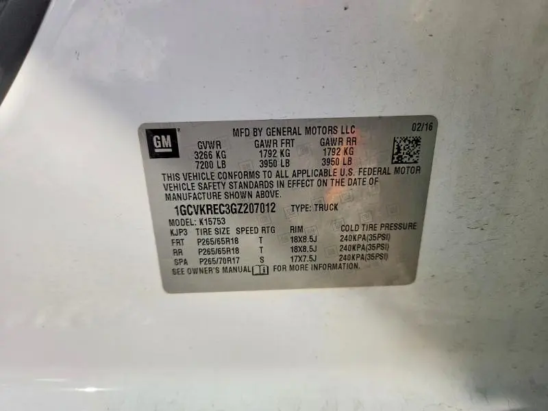 2016 CHEVROLET SILVERADO K1500 LT  