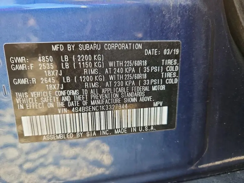 2019 SUBARU OUTBACK 3.6R LIMITED  