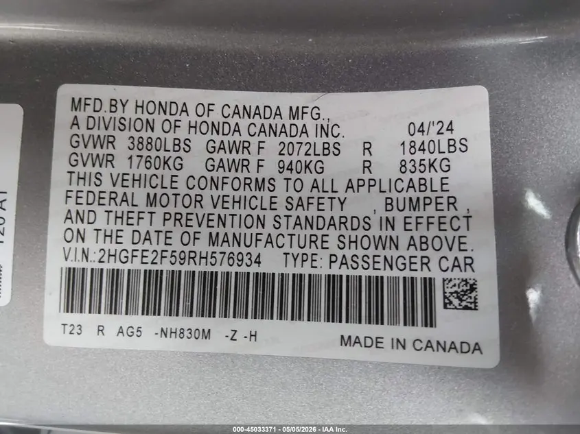 2024 HONDA CIVIC SPORT