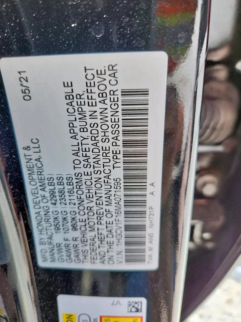 2021 HONDA ACCORD LX  