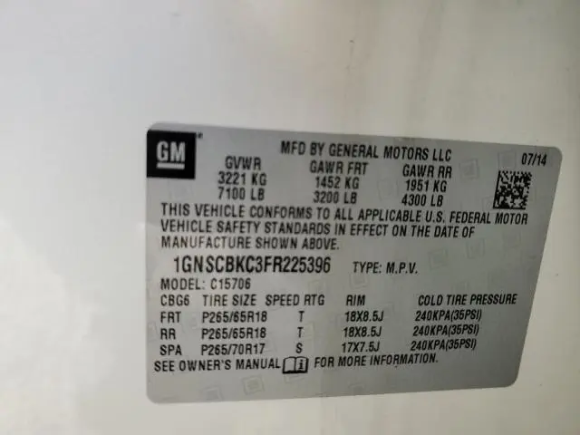 2015 CHEVROLET TAHOE C1500 LT  