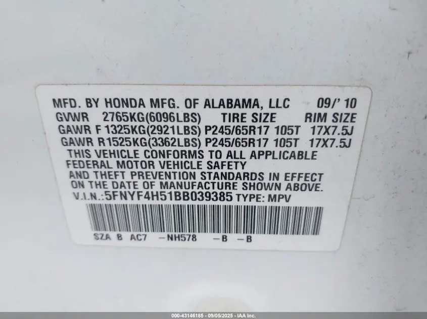 2011 HONDA PILOT EX-L