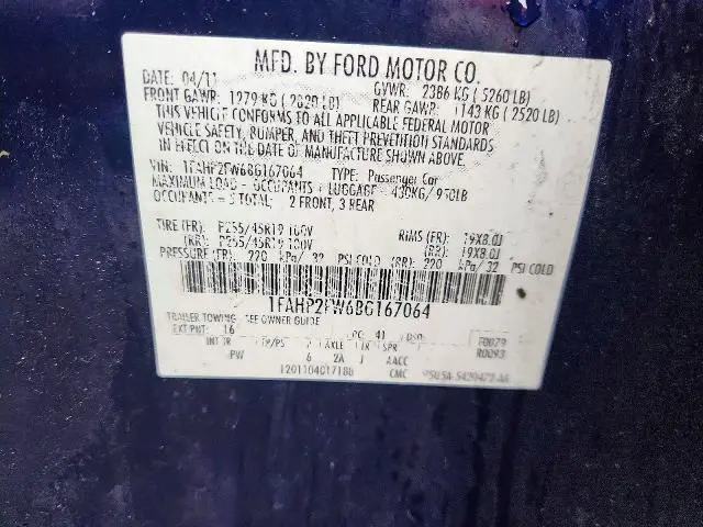 2011 FORD TAURUS LIMITED  