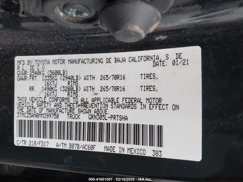 2021 TOYOTA TACOMA SR V6