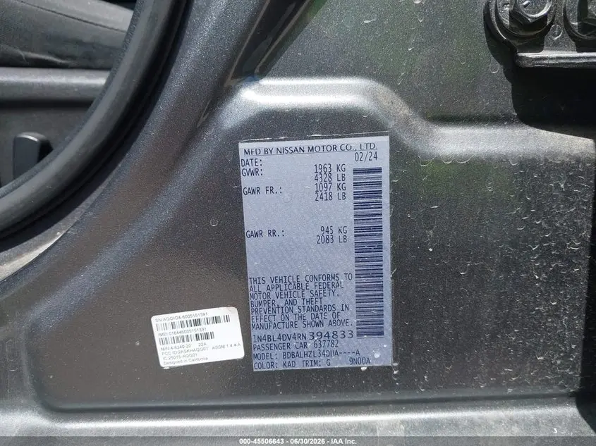 2024 NISSAN ALTIMA SV FWD