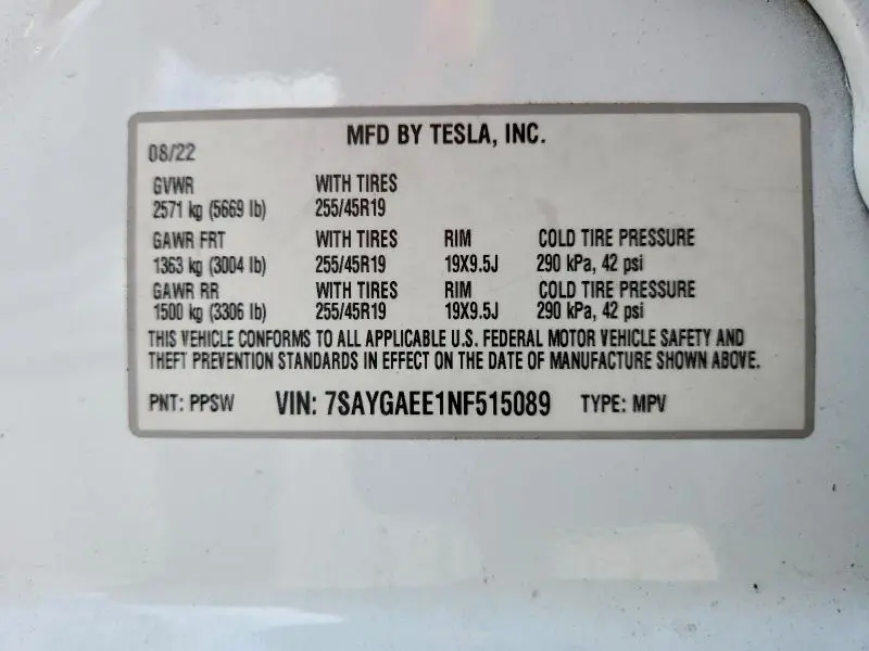 2022 TESLA MODEL Y   