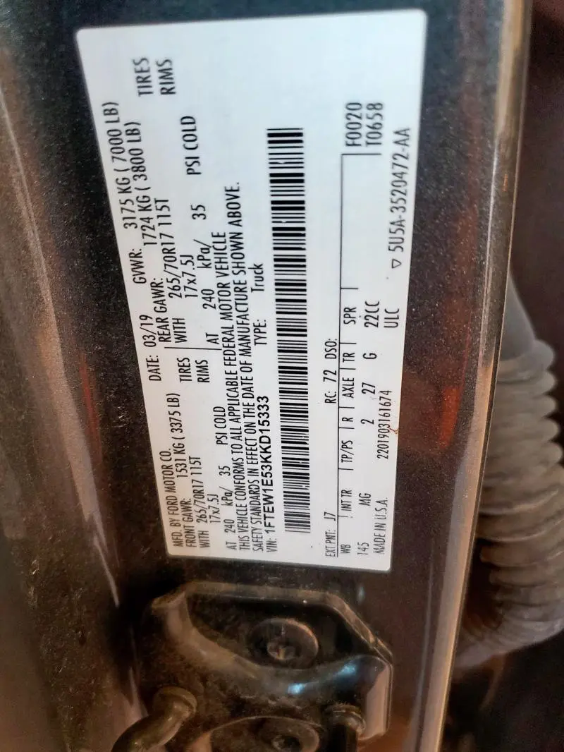 2019 FORD F150 SUPERCREW  