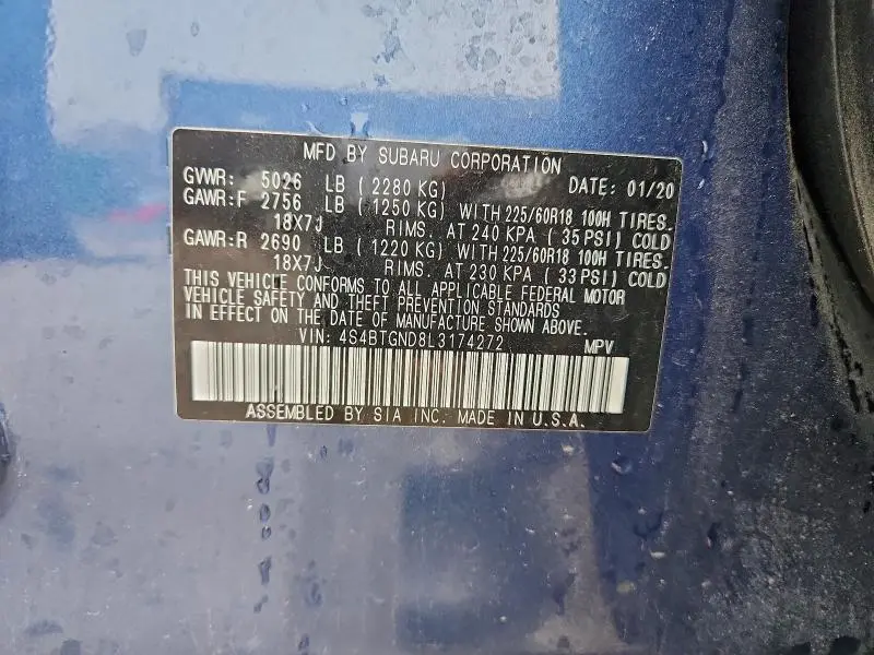 2020 SUBARU OUTBACK LIMITED XT  