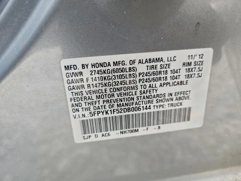 2013 HONDA RIDGELINE RTL  