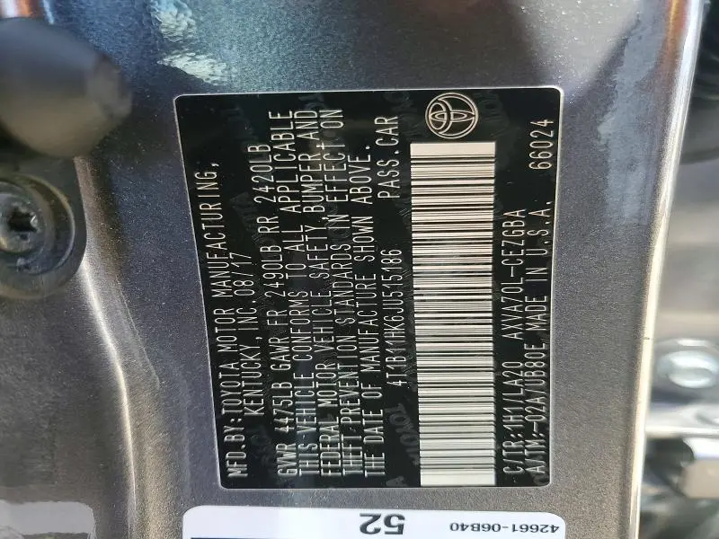 2018 TOYOTA CAMRY XLE  