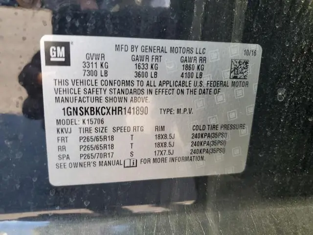 2017 CHEVROLET TAHOE K1500 LT  