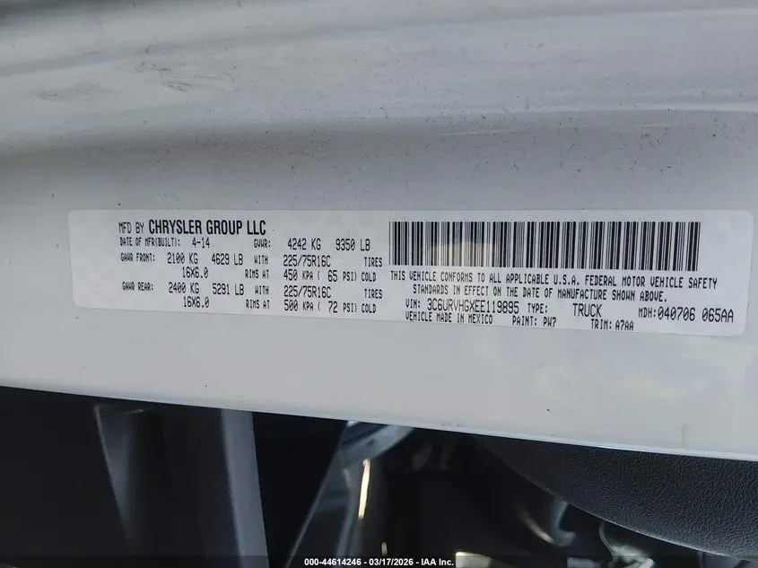 2014 RAM PROMASTER 3500 HIGH ROOF