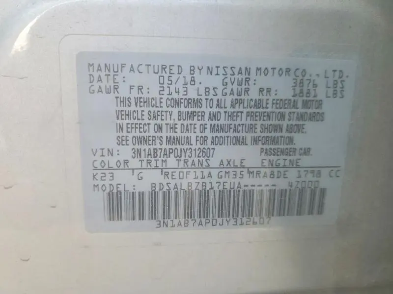 2018 NISSAN SENTRA S  