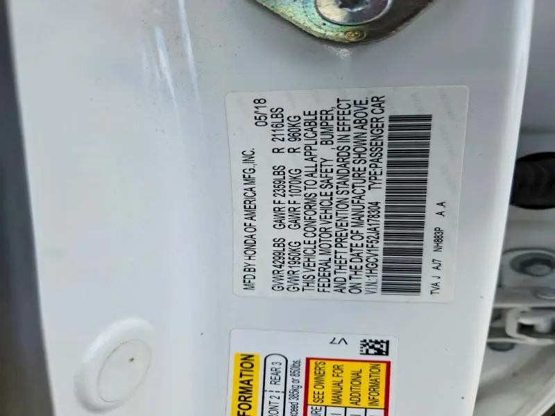 2018 HONDA ACCORD EXL  