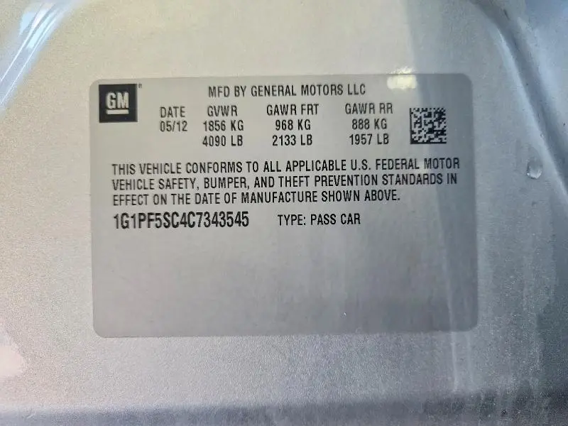 2012 CHEVROLET CRUZE LT  