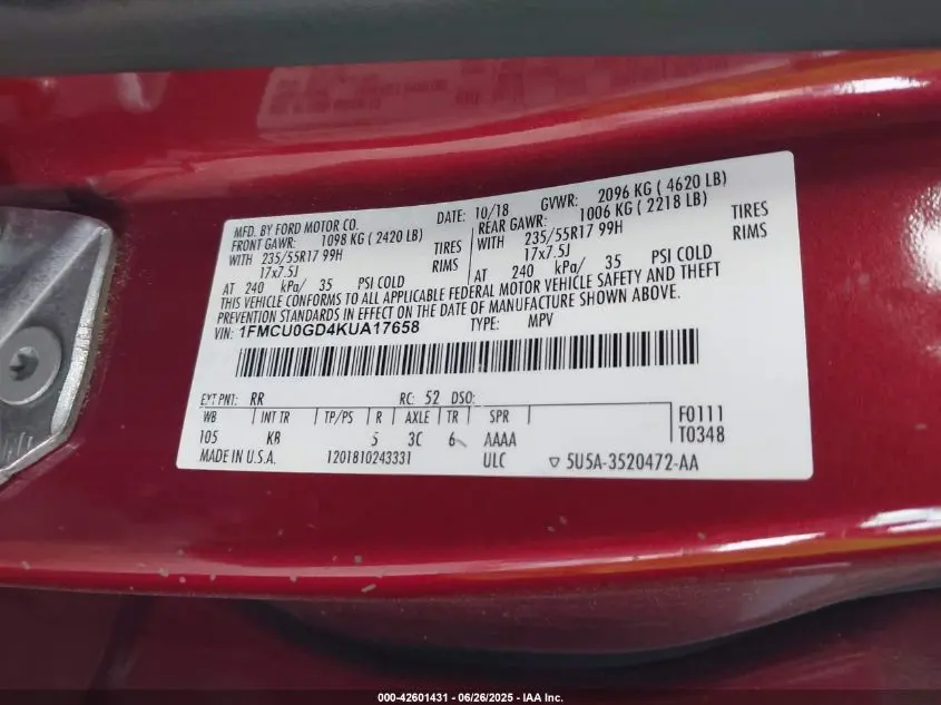 2019 FORD ESCAPE SE