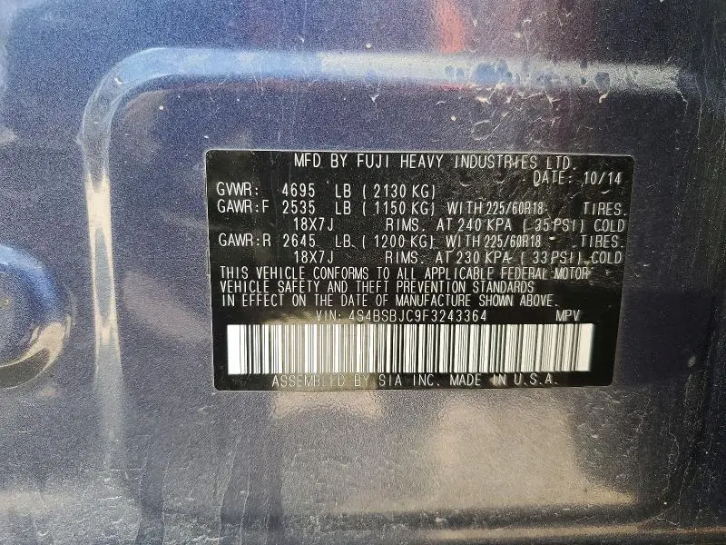 2015 SUBARU OUTBACK 2.5I LIMITED  