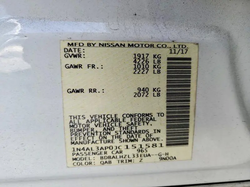 2018 NISSAN ALTIMA 2.5 SR  