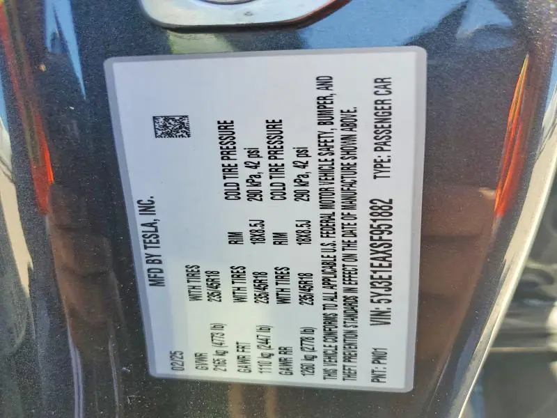 2025 TESLA MODEL 3   