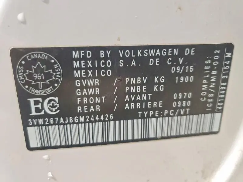 2016 VOLKSWAGEN JETTA S  