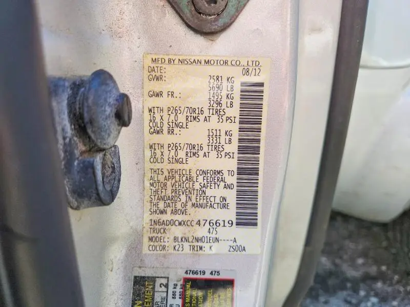 2012 NISSAN FRONTIER SV V6  