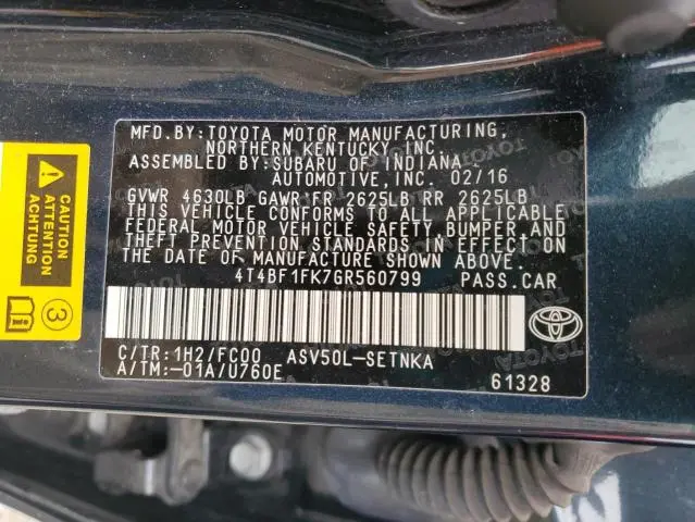 2016 TOYOTA CAMRY LE  