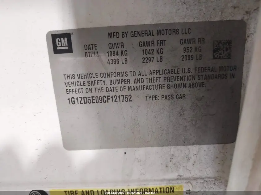 2012 CHEVROLET MALIBU 2LT