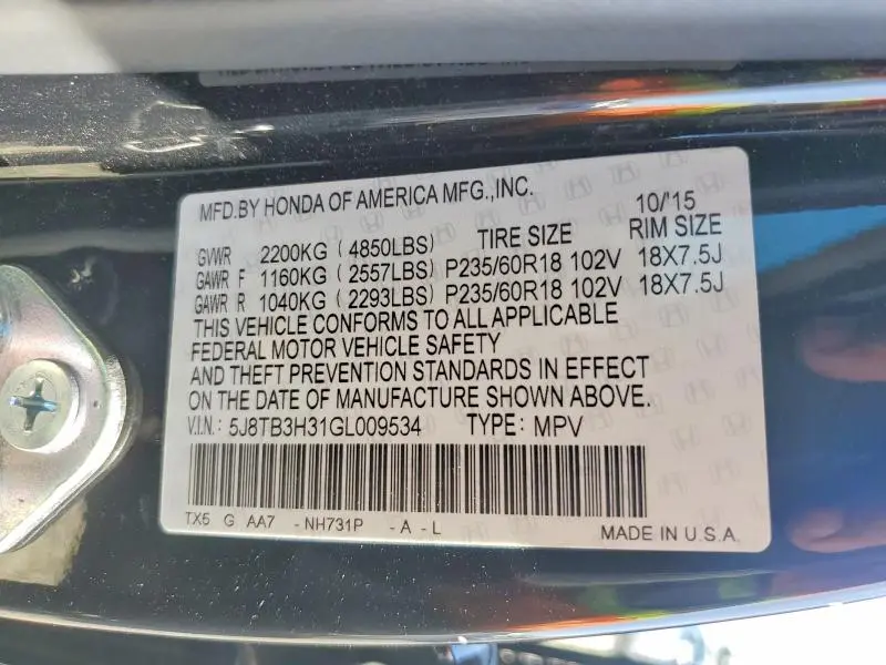 2016 ACURA RDX   