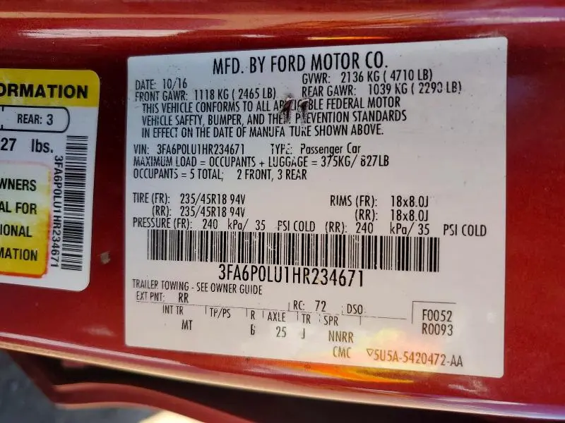 2017 FORD FUSION SE HYBRID  