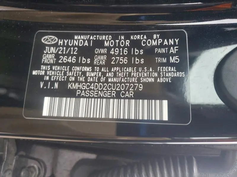 2012 HYUNDAI GENESIS 3.8L  