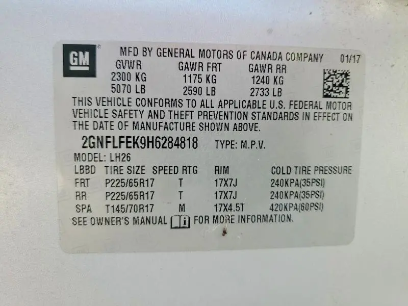 2017 CHEVROLET EQUINOX LT  