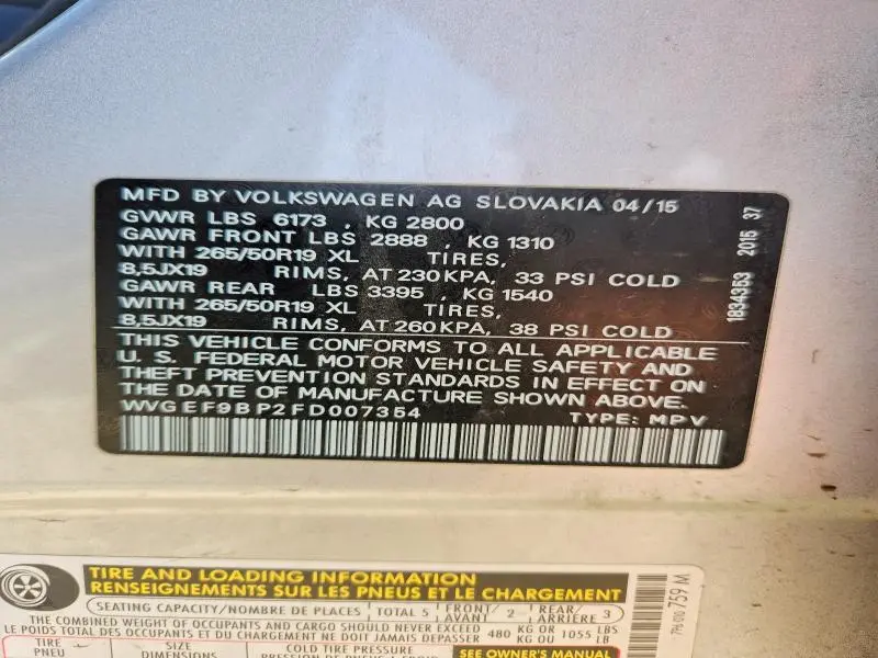 2015 VOLKSWAGEN TOUAREG V6  