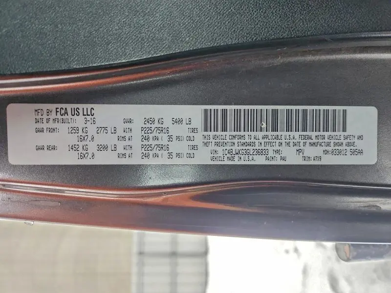 2016 JEEP WRANGLER UNLIMITED SPORT  