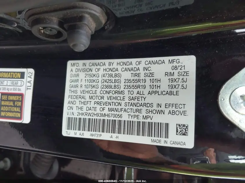 2021 HONDA CR-V AWD TOURING