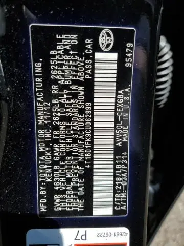 2012 TOYOTA CAMRY HYBRID  