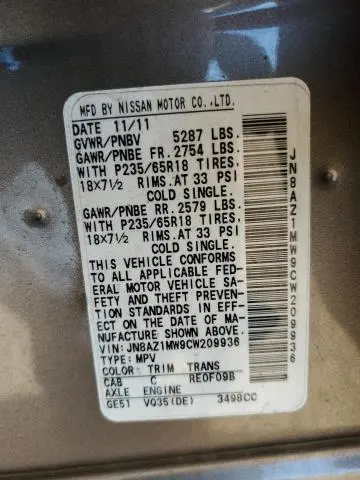 2012 NISSAN MURANO S  