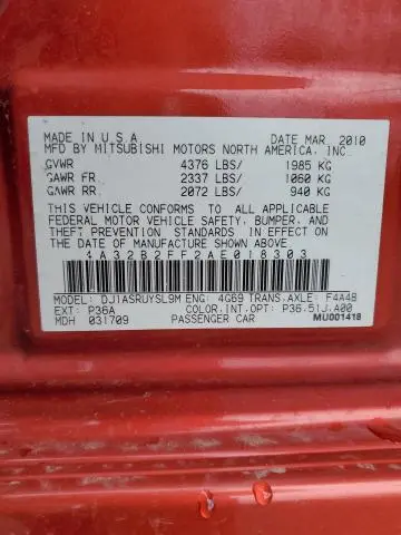 2010 MITSUBISHI GALANT FE