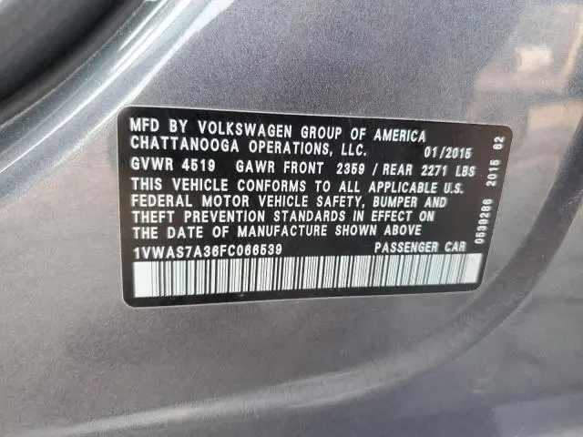 2015 VOLKSWAGEN PASSAT S  