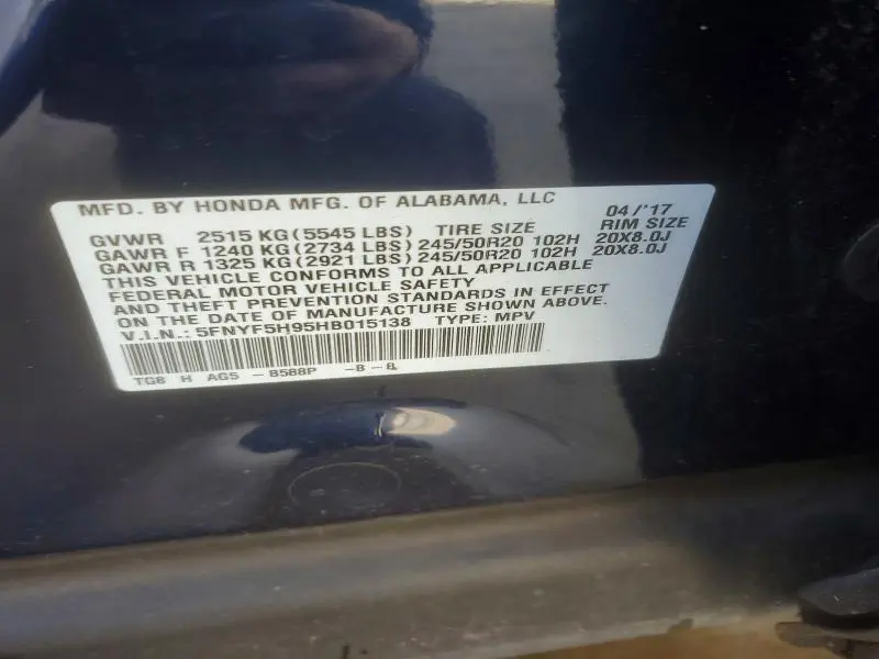 2017 HONDA PILOT TOURING  