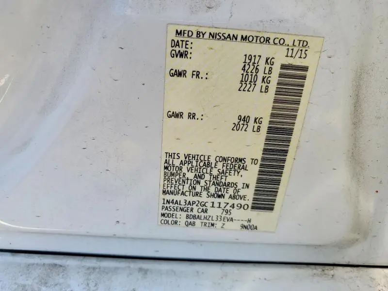 2016 NISSAN ALTIMA 2.5 SR  