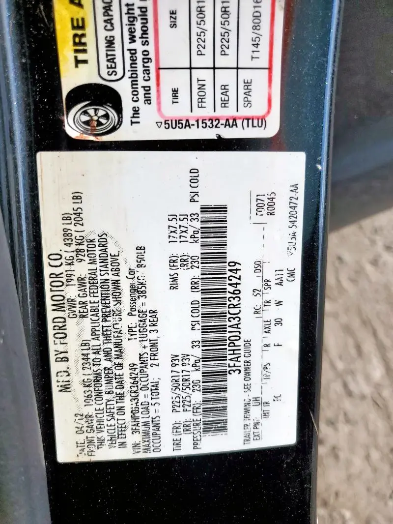 2012 FORD FUSION SEL  