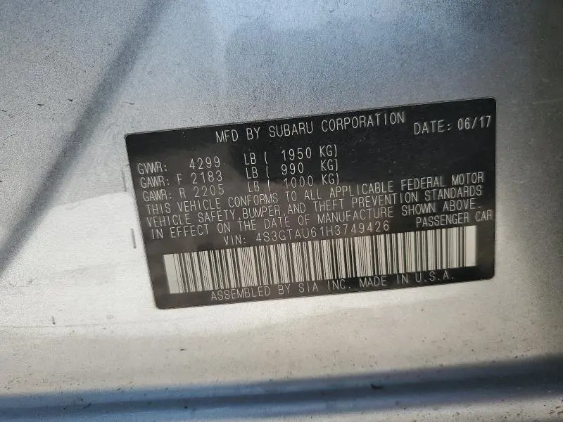 2017 SUBARU IMPREZA LIMITED  