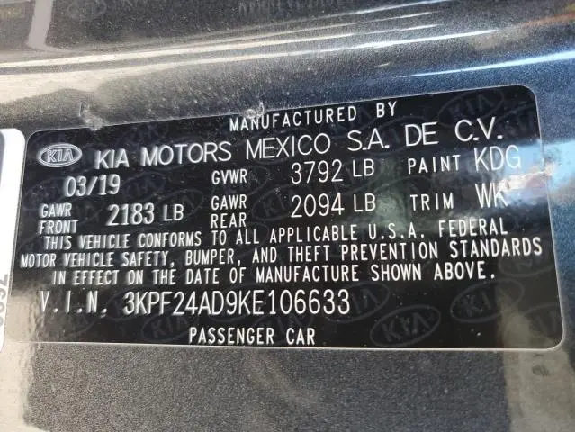 2019 KIA FORTE FE  
