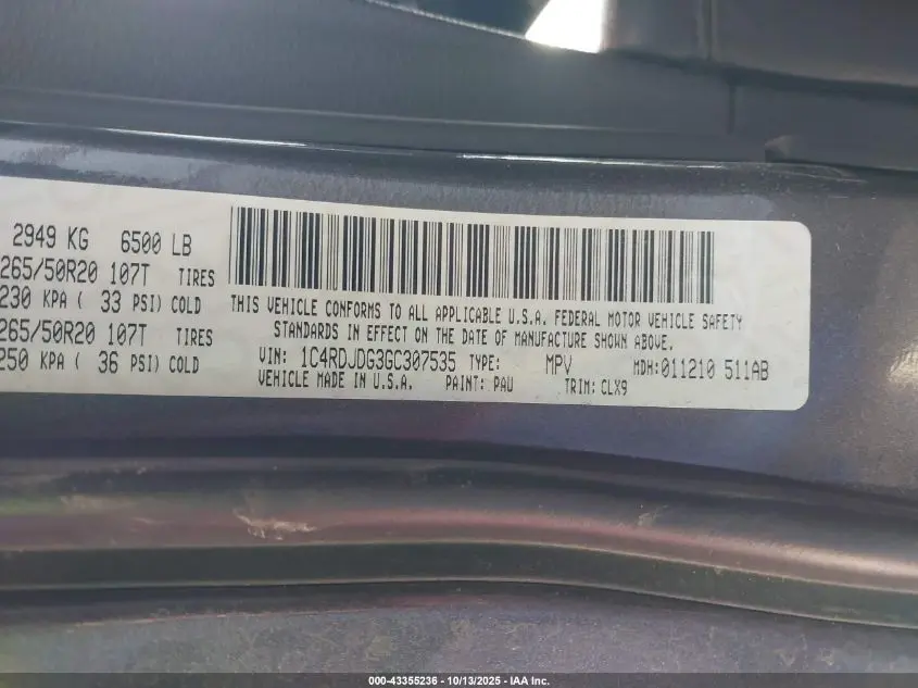 2016 DODGE DURANGO LIMITED